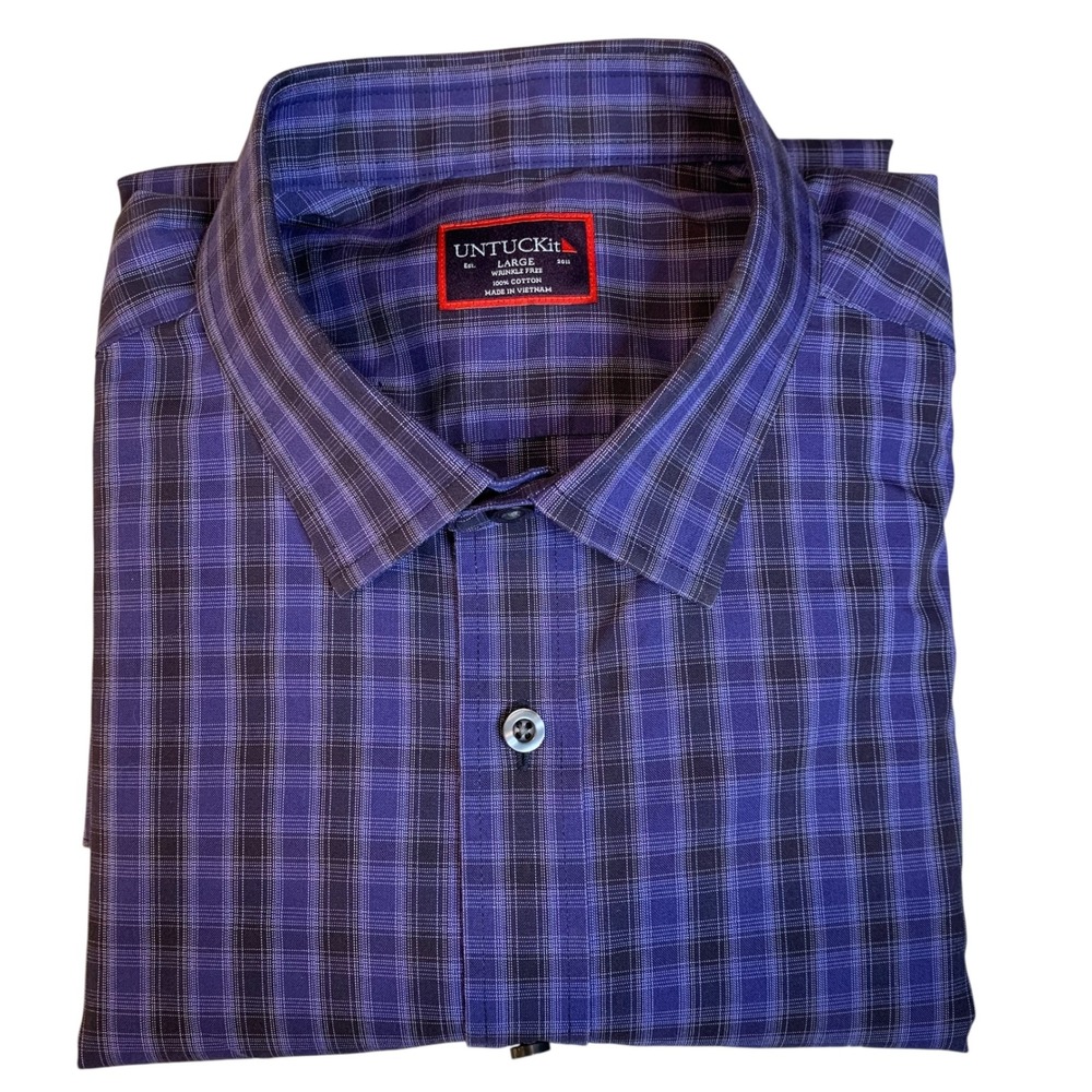 UNTUCKit Bottini WF Men's Large Purple Plaid Wrinkle Free Long Sleeve Shirt